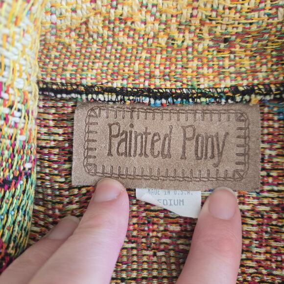 Rare Vintage Nativity Tapestry Jacket Cropped Painted Pony Art To Wear Small - Picture 14 of 15